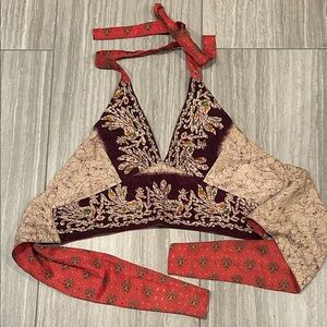 Floral Halter Top - Red and Cream